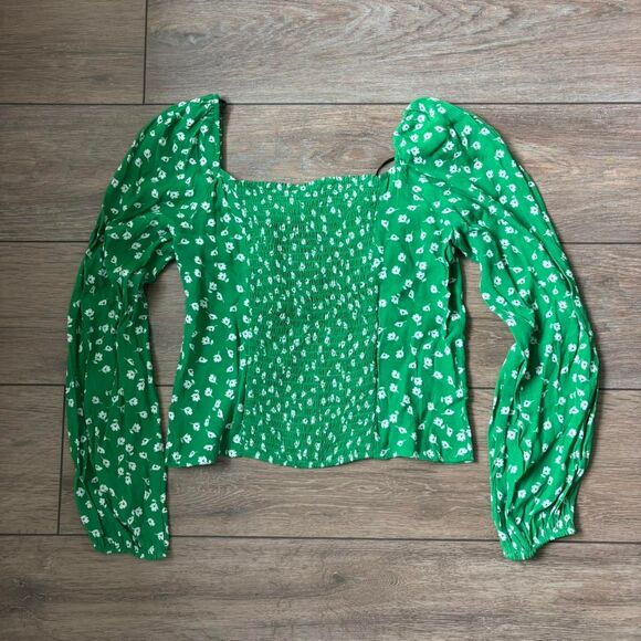 H&M green floral smocked blouse size small - Picture 5 of 5